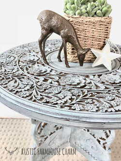 Intricately Carved Indian Side Table - Rustic Farmhouse Charm