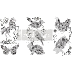 NEW! SCRIBBLED ANIMALS Redesign Transfer (3 sheets, each 15.24cm x 30.48cm) - Rustic Farmhouse Charm