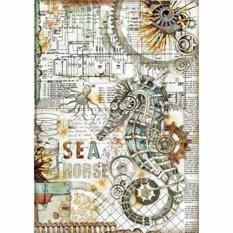 SEAHORSE STEAMPUNK Rice Paper by Stamperia (A4) - Rustic Farmhouse Charm