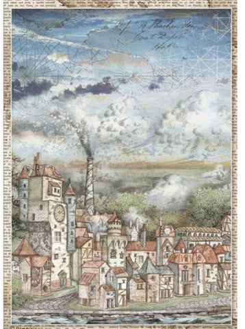 SIR VAGABOND CITYSCAPE Rice Paper by Stamperia (A4) - Rustic Farmhouse Charm