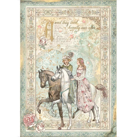 SLEEPING BEAUTY PRINCE ON HORSE Rice Paper by Stamperia (A4) - Rustic Farmhouse Charm