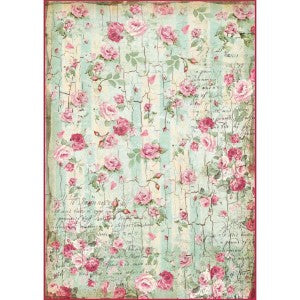 SMALL ROSES & WRITING Rice Paper by Stamperia (A4) - Rustic Farmhouse Charm