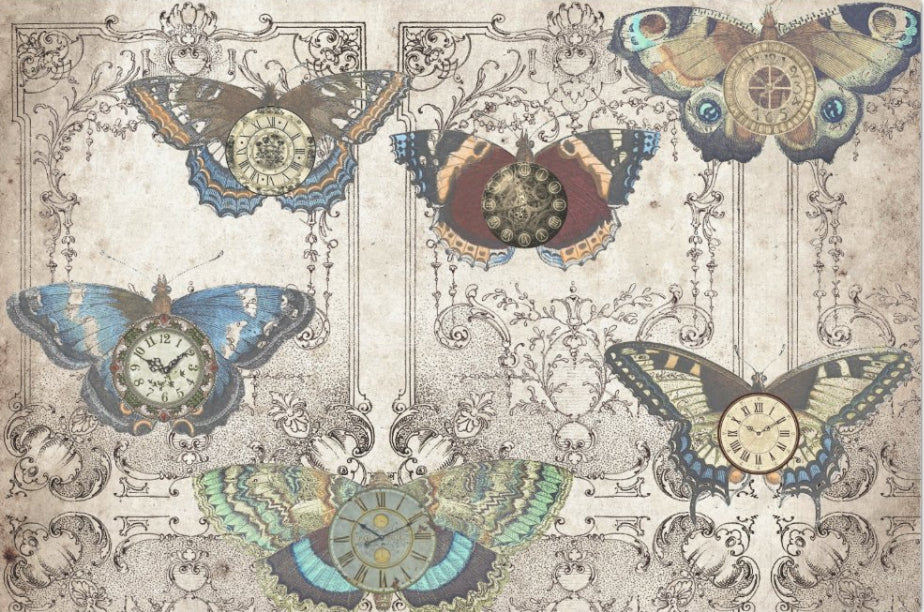 Decoupage Tissue Paper - Steampunk Butterflies and Clocks (50.8cm x 76.2cm) - Rustic Farmhouse Charm