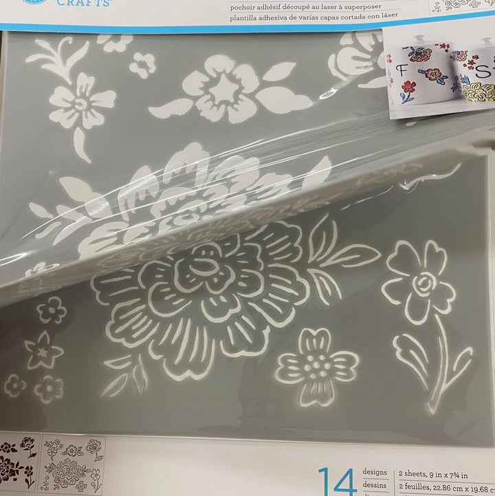 FLORAL Martha Stewart Adhesive Laser-Cut Layering Stencil Set (22.86cm x 19.68cm) - Rustic Farmhouse Charm