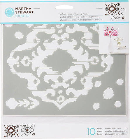 IKAT Martha Stewart Adhesive Laser-Cut Layering Stencil Set (22.86cm x 19.68cm) - Rustic Farmhouse Charm