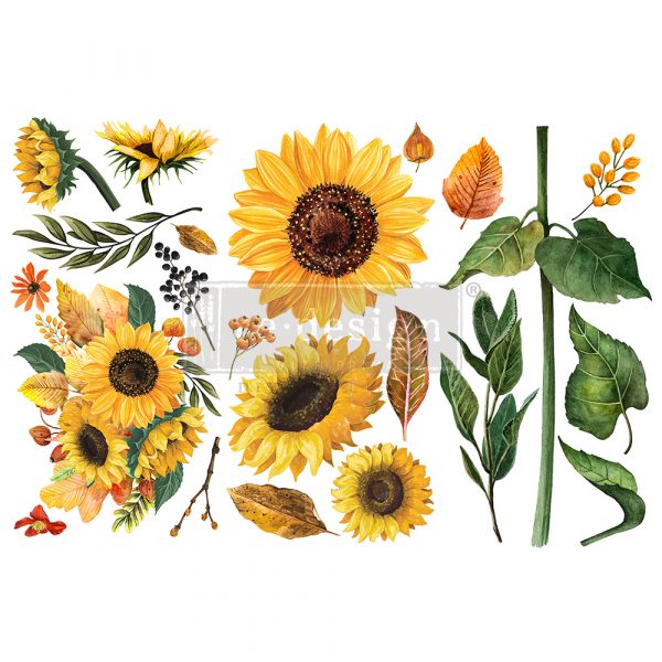 SUNFLOWER AFTERNOON Redesign Transfer (3 sheets, each 15.24cm x 30.48cm) - Rustic Farmhouse Charm