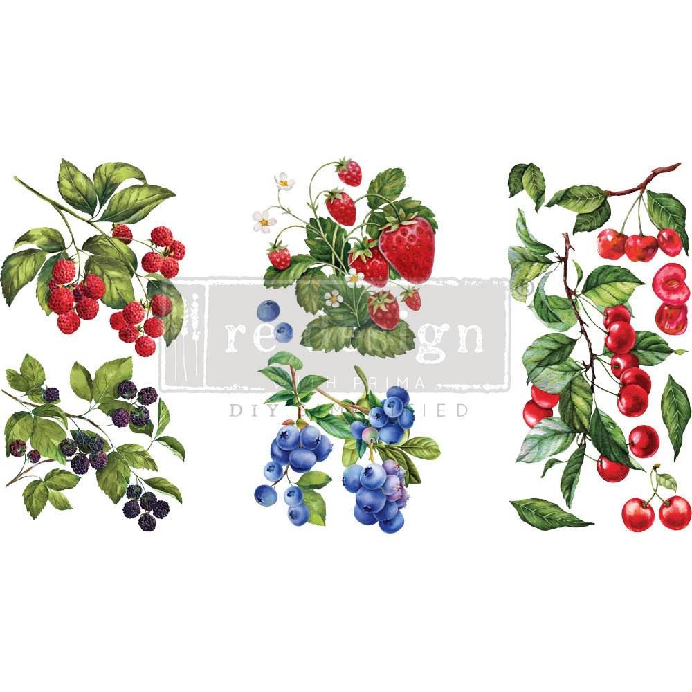 NEW! SWEET BERRIES Redesign Transfer (3 sheets, each 15.24cm x 30.48cm) - Rustic Farmhouse Charm