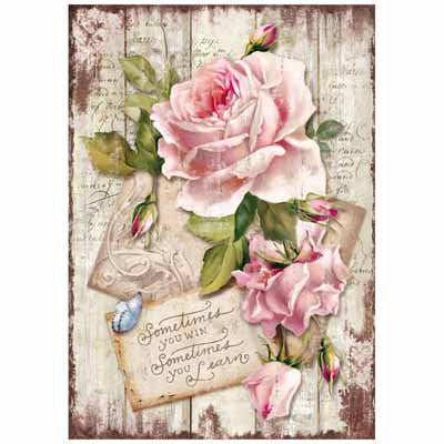 SWEET TIME ROSE Rice Paper by Stamperia (A4) - Rustic Farmhouse Charm