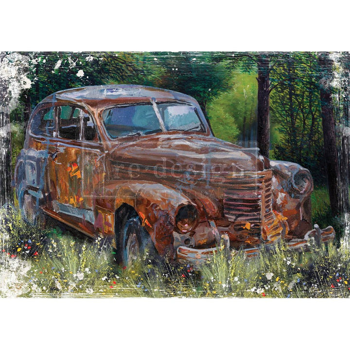 NEW! THIS RUSTY CAR Redesign A1 Decoupage Rice Paper (59.44cm x 84.07cm) - Rustic Farmhouse Charm