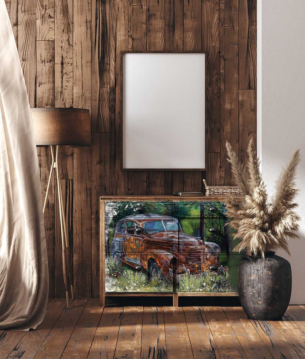 NEW! THIS RUSTY CAR Redesign A1 Decoupage Rice Paper (59.44cm x 84.07cm) - Rustic Farmhouse Charm
