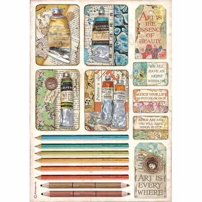 ATELIER TUBES OF PAINT Rice Paper by Stamperia (A4) - Rustic Farmhouse Charm