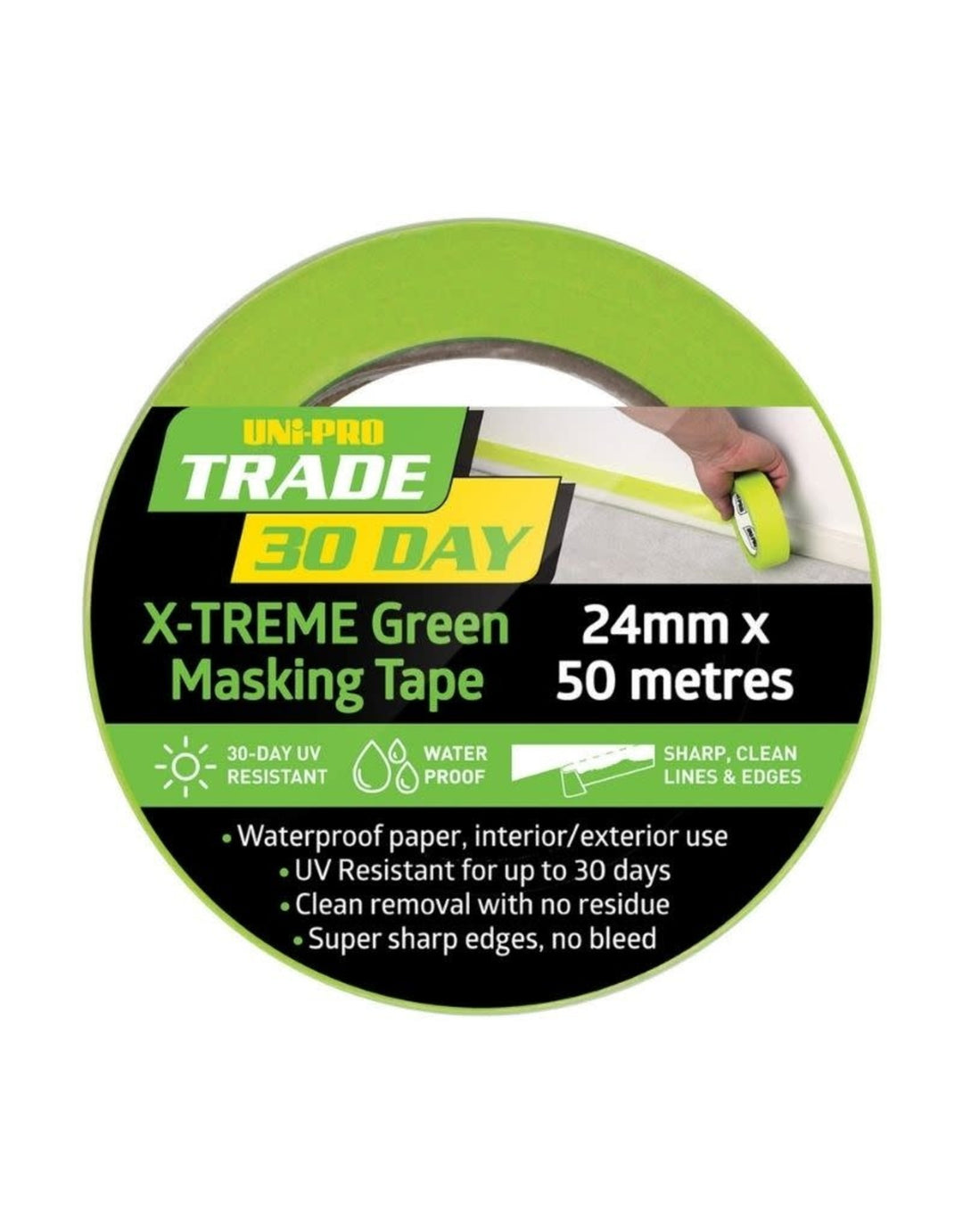 UNi-PRO Trade 30 Day X-TREME Green Masking Tape 24mm x 50metres - Rustic Farmhouse Charm