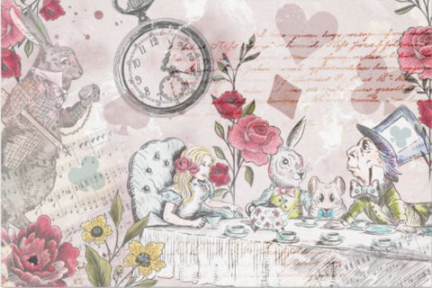 Decoupage Tissue Paper - Pink Mad Hatter's Tea Party, Alice in Wonderland (50.8cm x 76.2cm) - Rustic Farmhouse Charm