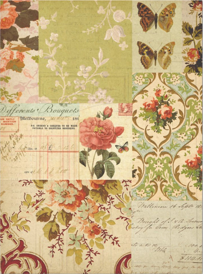 Decoupage Tissue Paper - Vintage Flora Ephemera (43.18cm x 58.42cm) - Rustic Farmhouse Charm
