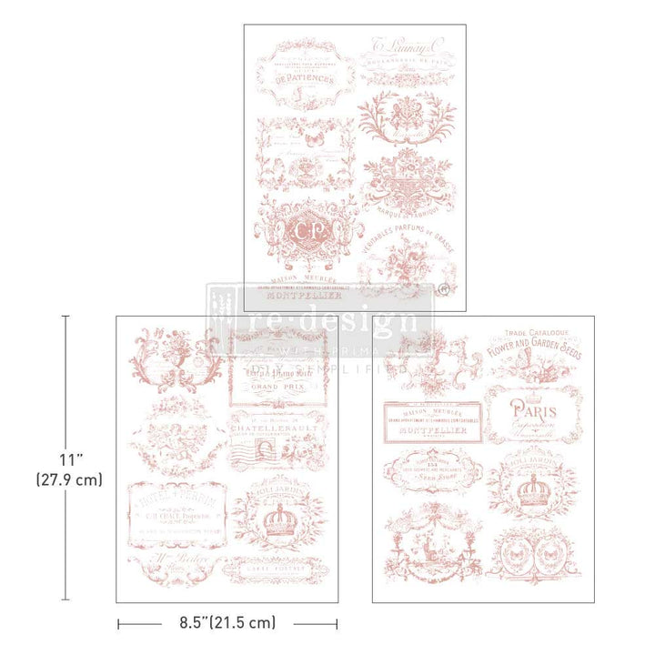NEW! VINTAGE LABELS III Redesign Middy Transfer (3 sheets, each 21.59cm x 27.94cm) - Rustic Farmhouse Charm