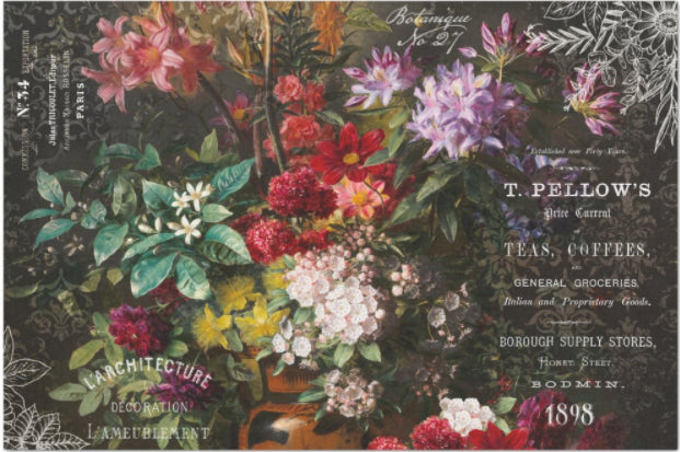 Decoupage Tissue Paper - Bright Florals on Dark Background (50.8cm x 76.2cm) - Rustic Farmhouse Charm