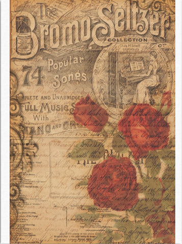 Decoupage Tissue Paper - Vintage Red Roses Music (43.18cm x 58.42cm) - Rustic Farmhouse Charm