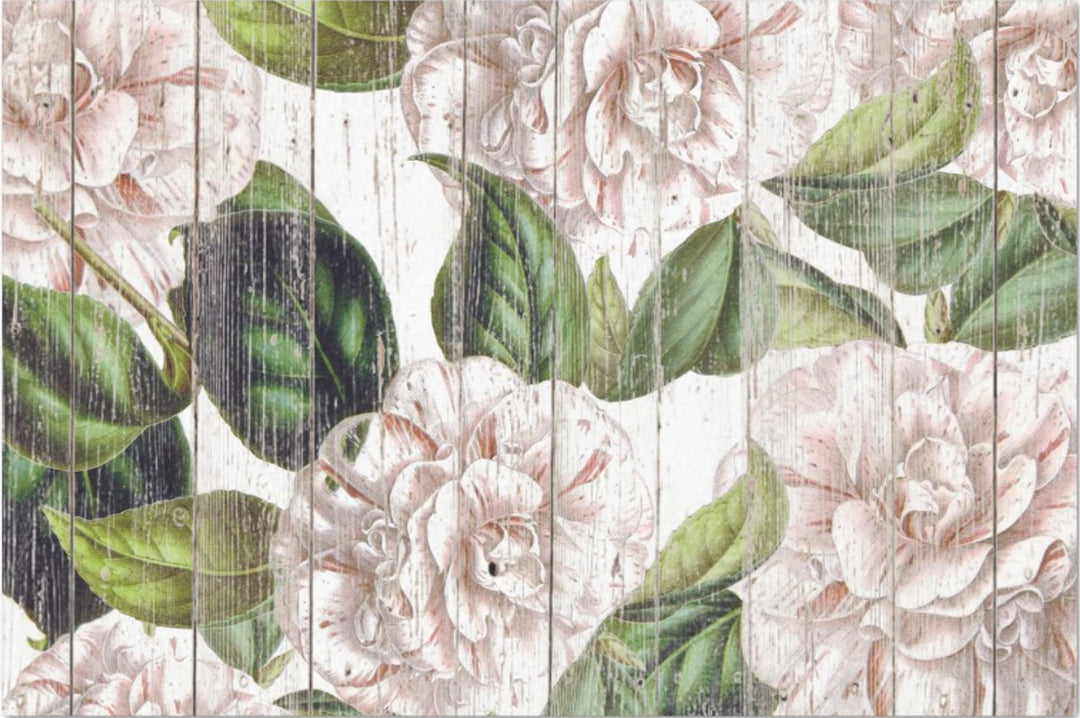 Decoupage Tissue Paper - Pale Florals on Rustic Wood Boards (50.8cm x 76.2cm) - Rustic Farmhouse Charm