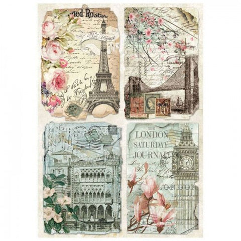 VINTAGE POSTCARDS Rice Paper by Stamperia (A4) - Rustic Farmhouse Charm