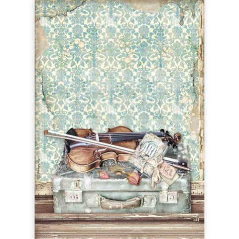 VIOLIN AND TRAVELLING Rice Paper by Stamperia (A4) - Rustic Farmhouse Charm