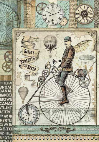 VOYAGES FANTASTIQUES RETRO BICYCLE Rice Paper by Stamperia (A4) - Rustic Farmhouse Charm