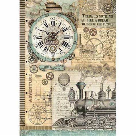 VOYAGES FANTASTIQUES CLOCK Rice Paper by Stamperia (A3) - Rustic Farmhouse Charm