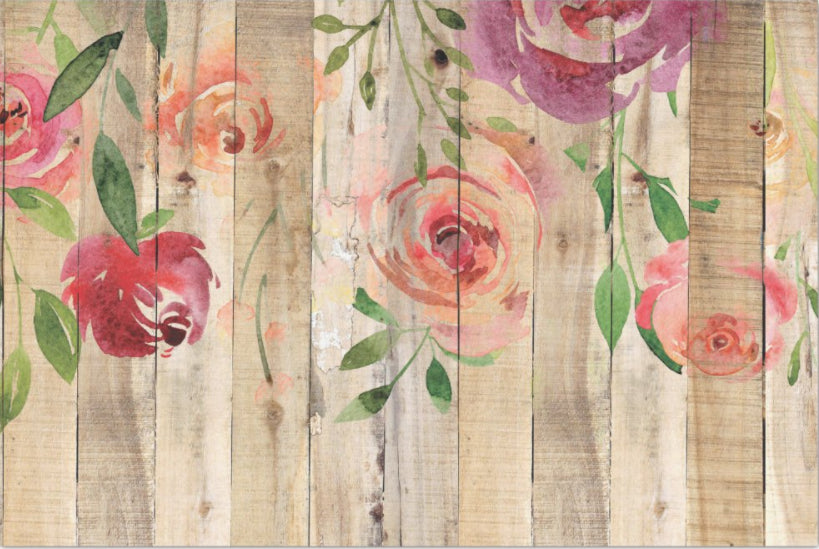 Decoupage Tissue Paper - Watercolour Roses on Natural Wood Panels (50.8cm x 76.2cm) - Rustic Farmhouse Charm