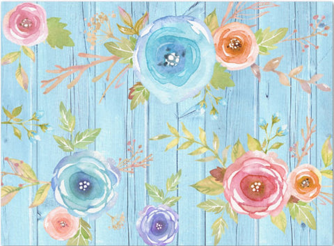 Decoupage Tissue Paper - Waterolour Roses on Rustic Blue Wood Panels (43.18cm x 58.42cm) - Rustic Farmhouse Charm