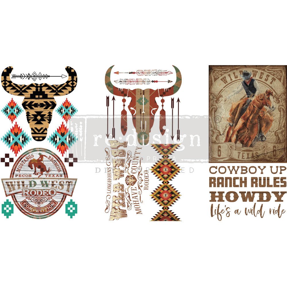 NEW! WILD WEST Redesign Transfer (3 sheets, each 15.24cm x 30.48cm) - Rustic Farmhouse Charm
