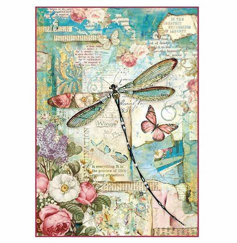 WONDERLAND DRAGONFLY Rice Paper by Stamperia (A4) - Rustic Farmhouse Charm